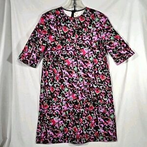 MARNI Casual Cotton Shift Dress Size 44 Abstract Floral Roses Swirls Knee Length